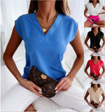 Zingj Wise Hot Style Summer Solid Color Short Sleeve V Collar Women Shirt Shirt Women's