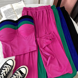Zingj Slim Show Thin Wipe Chest Vest Top High Waist Show Thin Wide Leg Pants Casual Pants Two Pieces Of Female Summer
