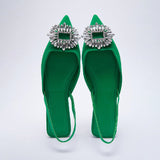 ZAR 2022 Summer New Green Single Shoes Women Fashion Pointed Toe Flat Rhinestone Muller Sandals And Slippers Woman Shoes