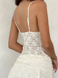 Vintage Women Lace Crop Camis Tops Sleeveless Spaghetti Strap Irregular Hem Tank V-neck Mesh See Through Summer