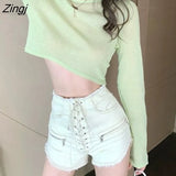 Women Solid Color Loose Crop Top Female Thin Breathable Clothing All-match High Street Cool Hip-hop Leisure Lady