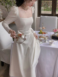 New Women Elegant Black White Dress Long Sleeve Party Vestidos One Piece Slim Spring