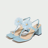 Square Head Lace Flowers With Slippers Women 2025 Summer New Thick And Cold