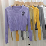 Sweaters Women's Long Sleeve Short White Color Inner Wear Slim Round Neck Tight Black Sexy Navel Early Spring