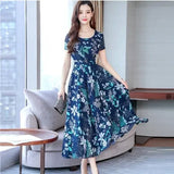 fashion floral dress waist long short sleeve a word casual