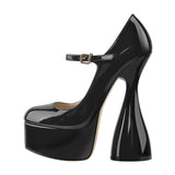 Onlymaker Women Pumps Platform Black Patent Leather Spike High Heels Slip-On Buckle Big Size Fashion Elegant Mary Jane