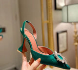 and American 2021 Summer New Pointed High Heel Women's Shoes SUNFLOWER Drill Buckle Closed Toe Wine Cup Heel