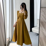 New Women Vintage Elegant Party Midi Red Dress Lady Birthday Party A Line Fashion Robe Female Clothing