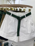 Shorts A-LINE Cotton Loose Elastic Waist Women's Summer Shorts Solid Wide-leg White Five-point Pants High Waisted
