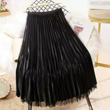 Both Sides Wear Pearls Mesh Skirt Women 2025 Summer Velvet High Waist Long Skirts Woman Solid Color A Line Pleated Skirts 211-1-Outfit
