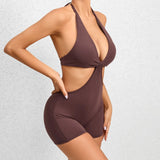Zingj Fake Two-Piece Yoga Clothes Dance Sports Elastic Hollow Out Tight Fitness One-Piece Yoga Pants-Outfit
