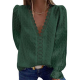 Blouses Women Fashion Lace Patchwork V Neck Long Sleeve Casual Elegant Shirts Tops Office Work Plus Size Chiffon