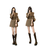 Zingj Korean Version Feeling Light Ripe Wind Small Suit Jacket Female Waist Show Thin Small Temperament Suit Skirt Autumn-Outfit