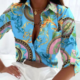 Turn-down Collar Elegant Women Blouse Casual Button Long Sleeve Autumn Tops Blusas Lady Chain Leopard Print Office