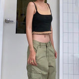 y2k Green Cargo Jeans Big Pockets Low Waisted Trousers Harajuku Casual Basic Sweatpants Women Retro Sporty Joggers