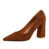 Zingj Simple Thick Heel High Heel Suede Shallow Pointed Professional OL Show Thin Women's Shoes High Heels Single