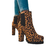 Zingj New Round Head Leopard Pattern Winter Thick Heel Low Tube Waterproof Table Elastic Sleeve Martin Boot
