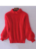 Mohair Thicken Turtleneck Sweater Autumn Winter Sweet Fashion Lantern Sleeve Casual Solid Color Pullover pull