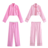 New Rolled-Edged Poplin Shirt Rolling-Edged Pajamas Style Pants