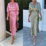 2025 New Women's Print Elegant Collar Long-Sleeved Shirt High-Waisted Skirt Fashion Suit
