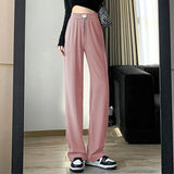 Zingj Leg Pants Female Autumn Hot Style 2024 New High Waist Fashion Loose Hanging Sense Casual Knit Floor Straight Pants-Outfit