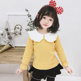 Spring Autumn New Girls Shirts Kid's T-shirt Lapel Lace Casual Fashion White Doll Collar Shirt Children's