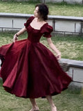 French Burgundy Evening Party Dress Women 2023 Summer Elegant Romantic Prom Vestidos Korean A-line Graduation