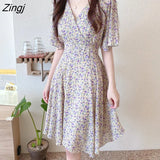 Dresses Women Summer Chic Hot Sale Soft Lady V-neck Stylish Tunic Slim Beach Simple Print Tender Sweet Holiday