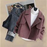Zingj Temperament Wear A Fried Street Suit Female 2024 Autumn Winter Stylish Show Skinny Jeans Short Woolen Coat Three-Piece Set-Outfit