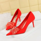 Zingj 27 Banquet High Heels Light Luxury Women's Shoes Satin Shallow Pointed Bow High Heel Single