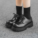 Zingj Shoes Men's Shoes Black Dumb Bright White Head Leather Shoes 2023 New Autumn And Winter Thick Bottom Tide Shoes