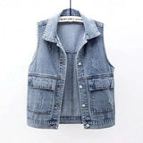 Zingj Summer New Denim Vest Female Short Style Sleeveless Horse Clip Vest Jacket Jacket-Outfit