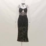 Dark 2023 Spring And Summer New Style Lace Lace Jacquard Suspender Slim Dress