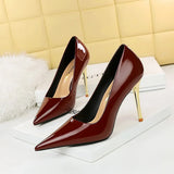Zingj Fashion Simple Metal With Super High Heel Shallow Point Bright Patent Leather Heels Women's Single