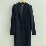 Women Autumn Spring Midi Long Sleeves Suit Jacket Slim Black Office Lady Female Fashion Korean Style