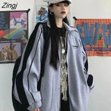 Sweatshirts Women Striped Zip-up Turn Down Collar Zipper Simple All-Match Ulzzang Chic Casual Ins New Design Trendy