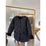 Lamb Wool Splicing Down Cotton Jacket Female Winter 2024 The Korean Version Of Loose Diamond Case Light Warm Cotton-Padded Jacket Padded Jacket Coat-Outfit