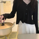 Colors Cropped Cardigan Women Knitwear Pure V-neck Spring Long Sleeve Elegant Casual Кардиган Женский Females Korean