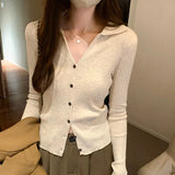 Color Polo Neckline Knitted Sweater Women's New Autumn Sweater Slim And Slim Long-Sleeved