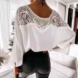 Zingj Spring And Autumn New Long Sleeve Lace Lace Shirt Solid Color Commuter Top Round