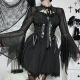 Vertical Collar Lace Splicing Strap Burnt Cuff Blouse Dark Wind Short Style Perspective Blouse