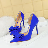 Zingj Korean Version Of Fashion Sweet High-Heeled Shoes Super High Heel Shallow Mouth Tip Head Side Hollow Bow Single