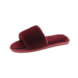 Zingj Autumn And Winter Cotton Slippers Indoor Korean Version Home Flat Open Toe Word Trawl Red Fashion Short Plush- Outfit