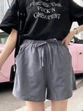Cotton Women's Shorts Basic Elastic High Waisted Sports Short Pants Women A Line Solid Loose Wide Shorts Student