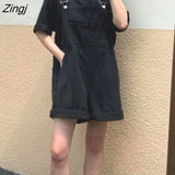 Women Summer Cozy Retro Sleeveless Denim Suspender with Pockets Buttons Korean Style Students Outfits Feminino
