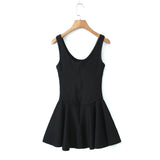 Spring Style Lace U-Collar Digital Printing Sports Style Slim Dress Short