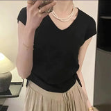 Silk V-Collar Vest Women Draw Rope Waist Design Sense Minority Summer 2024 New Chic Sweater