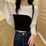 Shrugs Women Solid Loose Crop Top Hollow Out Designer Hipster New-arrival Soft Teenagers Full Sleeve All-match