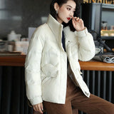 Autumn And Winter New Style Down Jacket Female Short Money Korean Version Standing Collar White With Fashion White Duck Down Small Coat Tide-Outfit