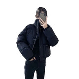 2024 Korean Version Of Short Standing Collar Small Down Cotton Clothing Female Simple Loose Version Of Zipper Bread Coat Solid Color-Outfit